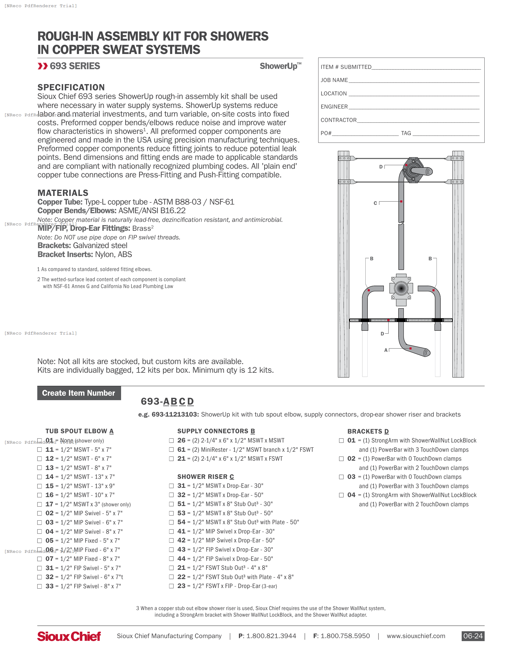 693 SERIES - SWEAT SHOWERUP KITS - SPEC SHEET.PDF Specification Document